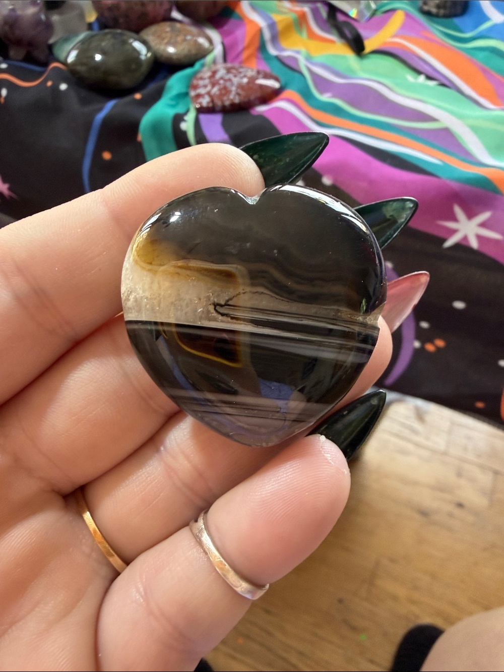 Polished Heart-Shaped Agate Stone - Brown & Black
